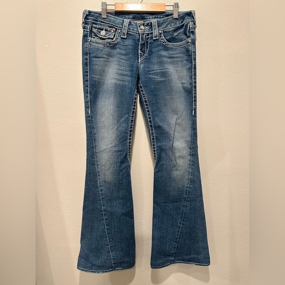True Religion Disco Joey Big T Low-Rise Flare Vintage Jeans Size 28 - Picture 10 of 11